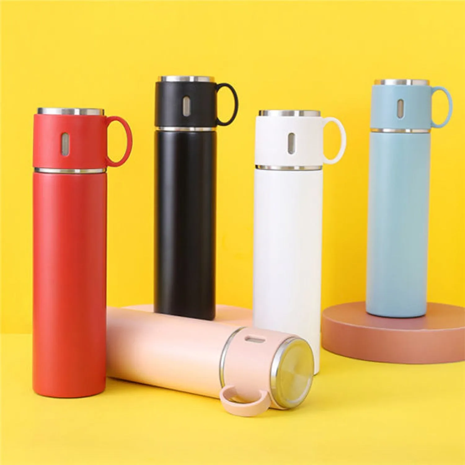 2834 Stainless Steel Vacuum Flask Set with 3 Steel Cups Combo for Coffee Hot Drink and Cold Water Flask Ideal Gifting Travel Friendly Latest Flask Bottle. (500ml)