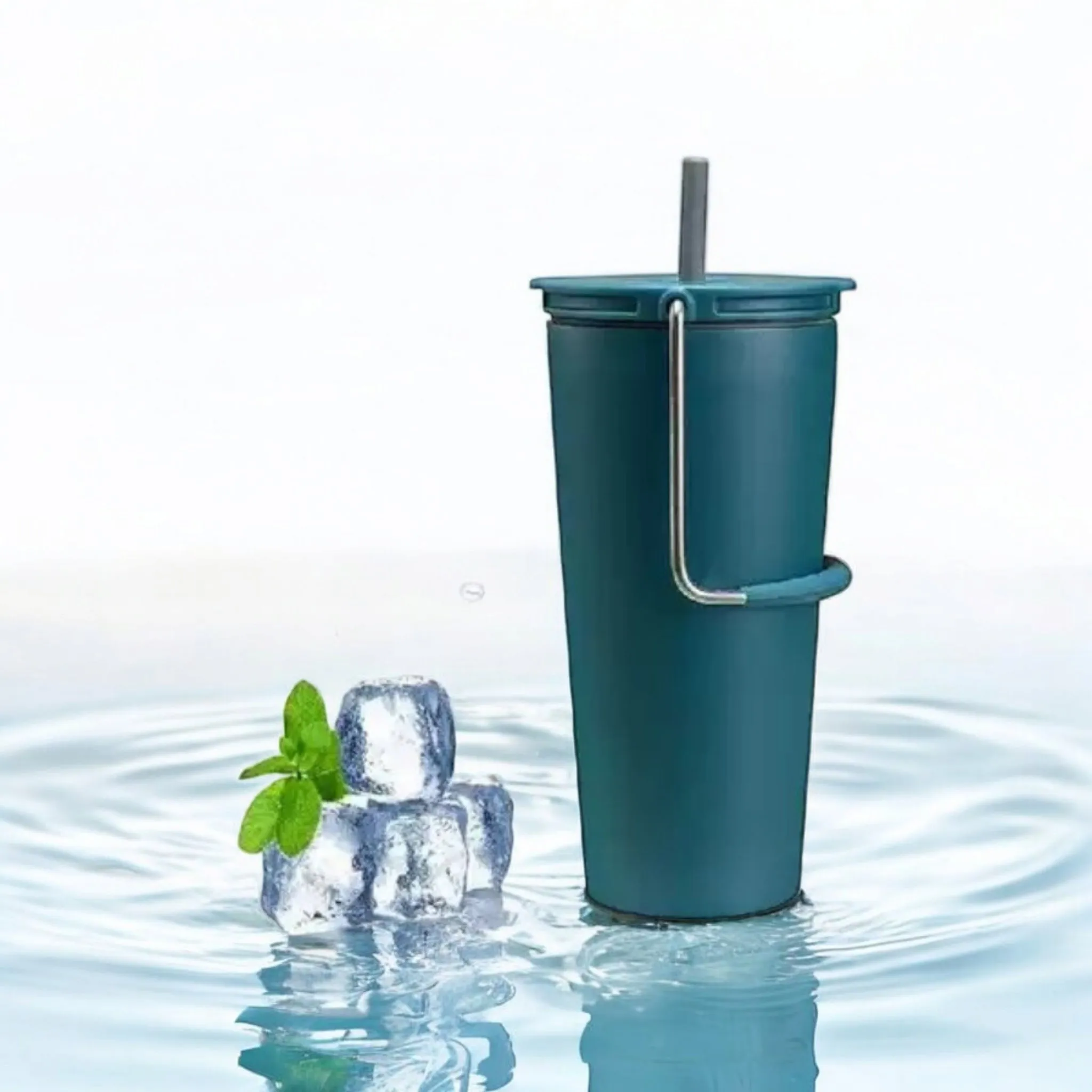 600ml Insulated Straw Cup Flask with Handle Thermal Water Bottle