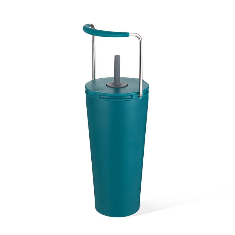 600ml Insulated Straw Cup Flask with Handle Thermal Water Bottle