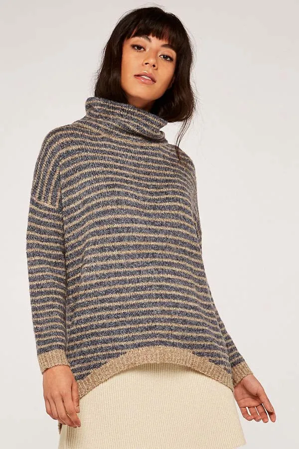 Apricot. High Neck Stripe Boucle Jumper