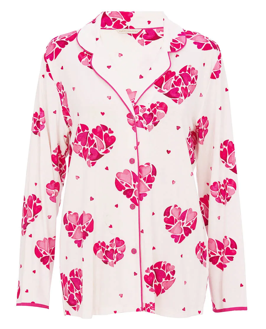 Aria Womens Heart Printed Jersey Pyjama Top