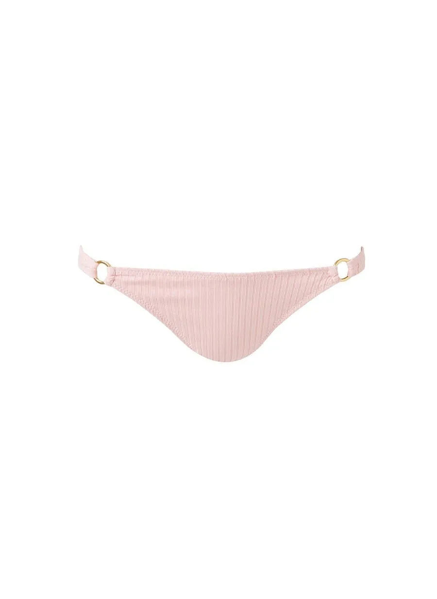 Bari Ring Detail Bikini Bottom Rose Ribbed