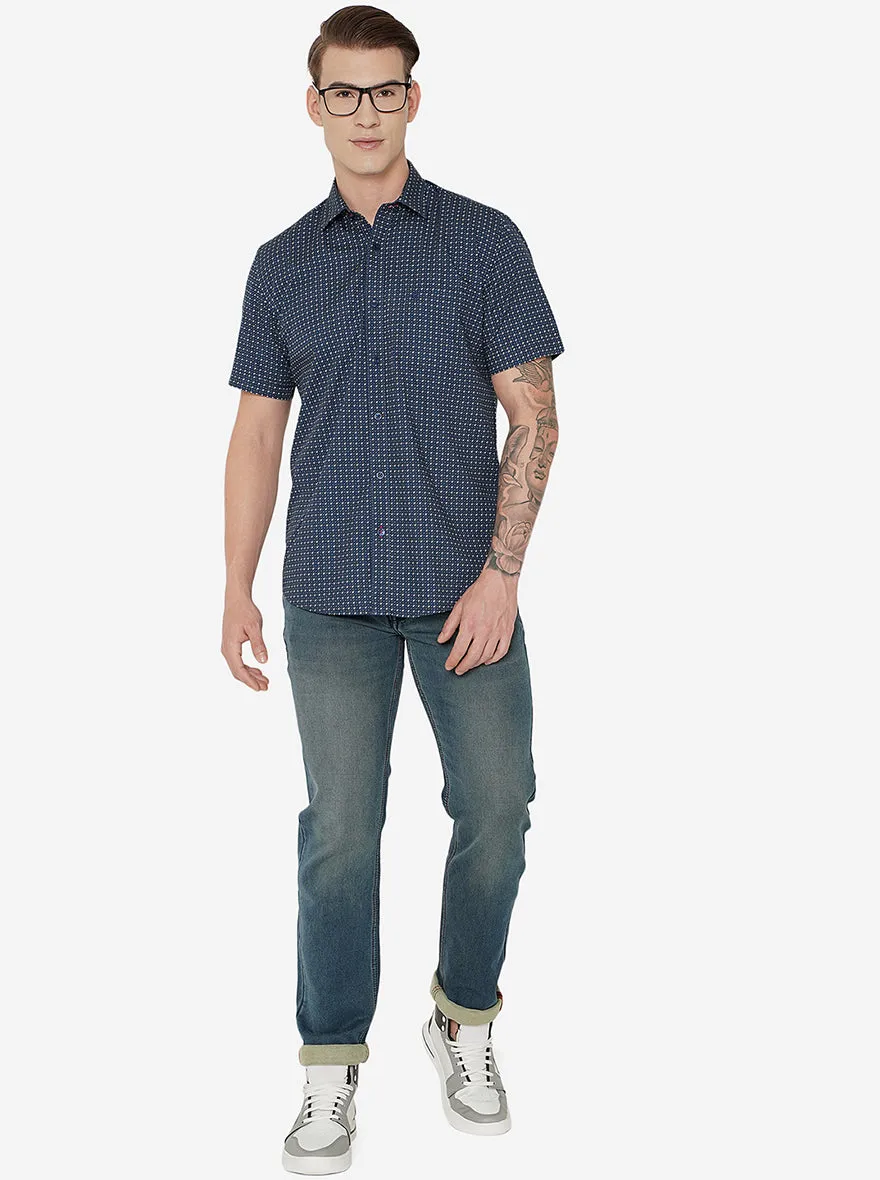 Blue Printed Smart Fit Casual Shirt | Greenfibre