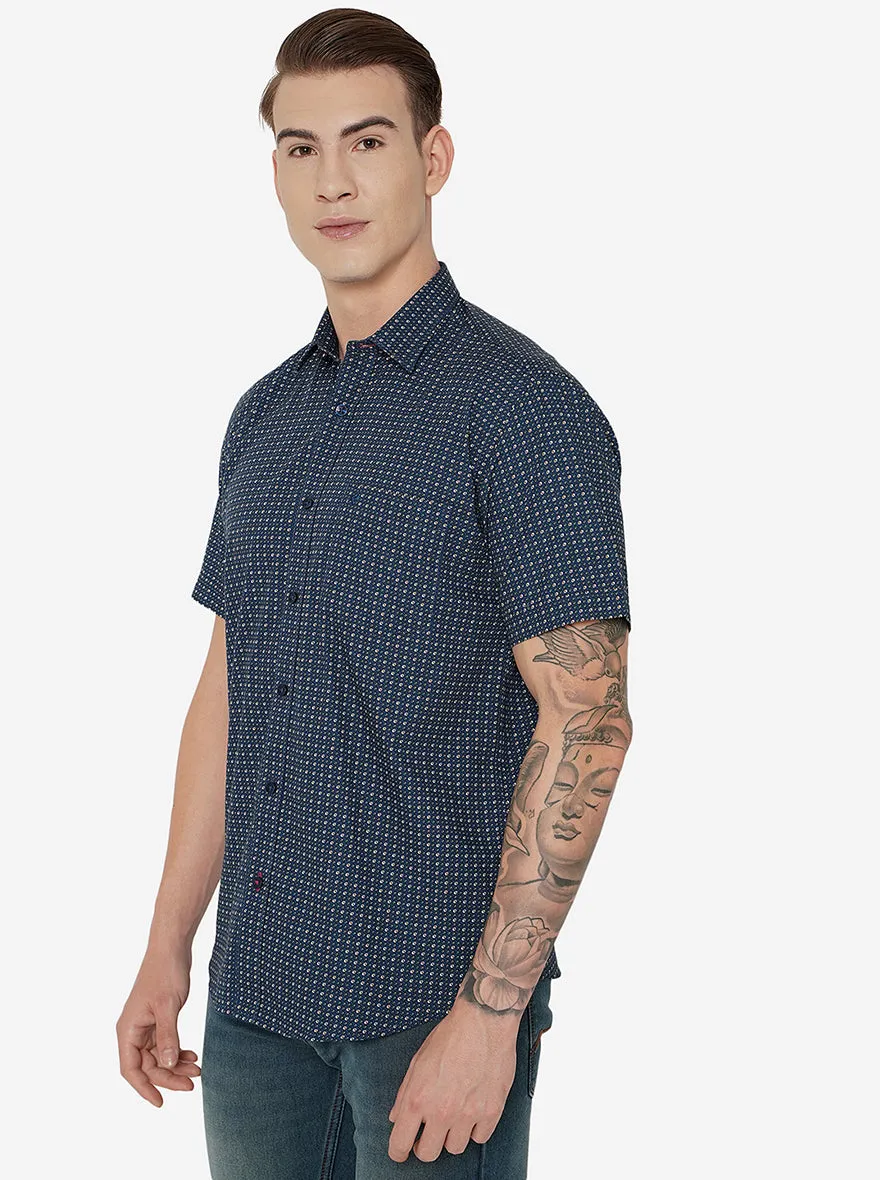 Blue Printed Smart Fit Casual Shirt | Greenfibre