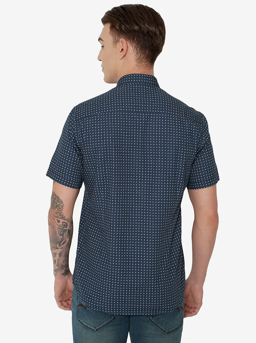 Blue Printed Smart Fit Casual Shirt | Greenfibre