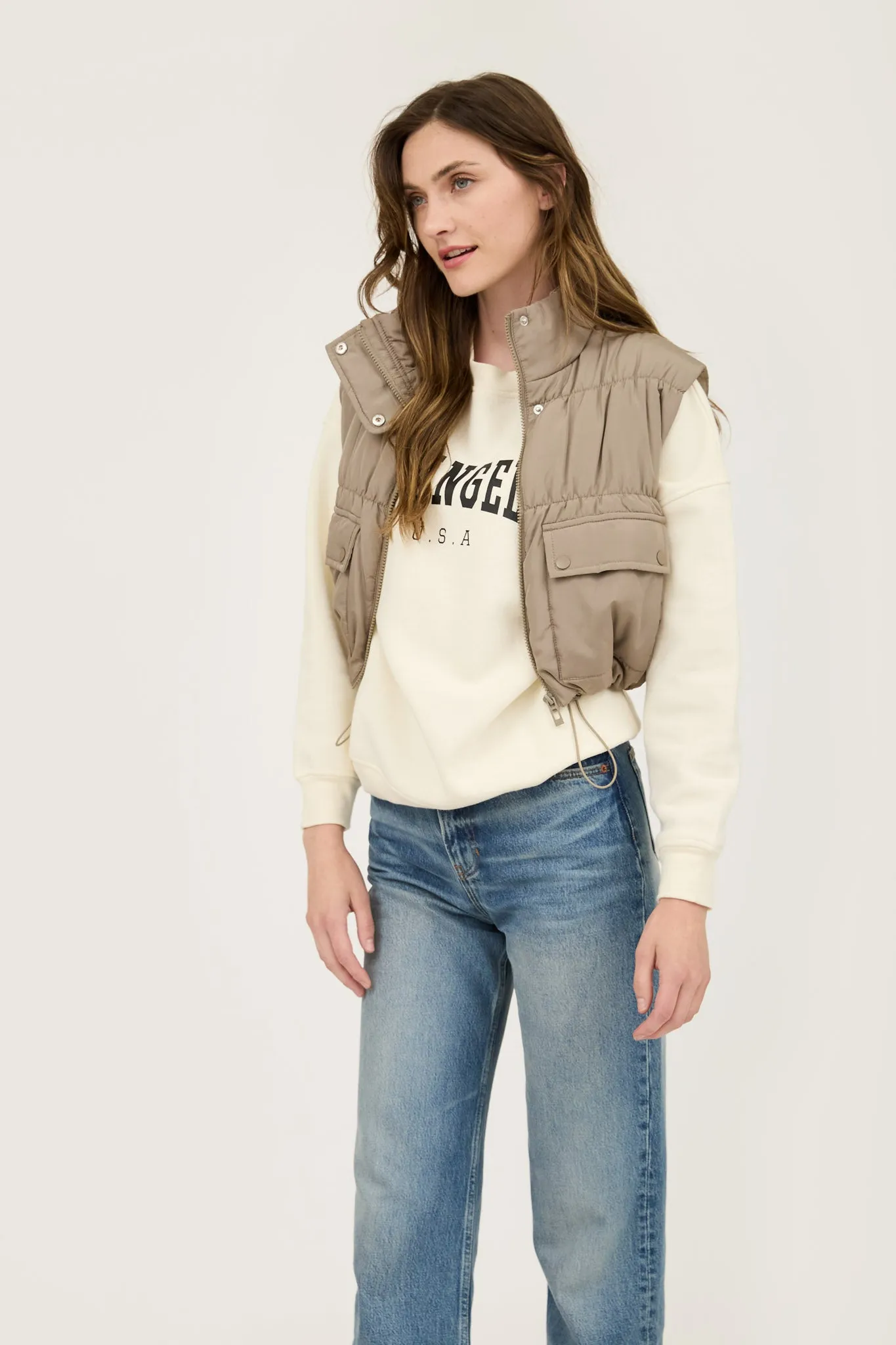 CROPPED ZIP UP CARGO PUFFER VEST