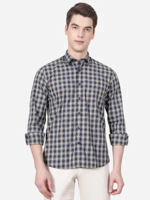 Denim Blue Checked Slim Fit Casual Shirt | JadeBlue