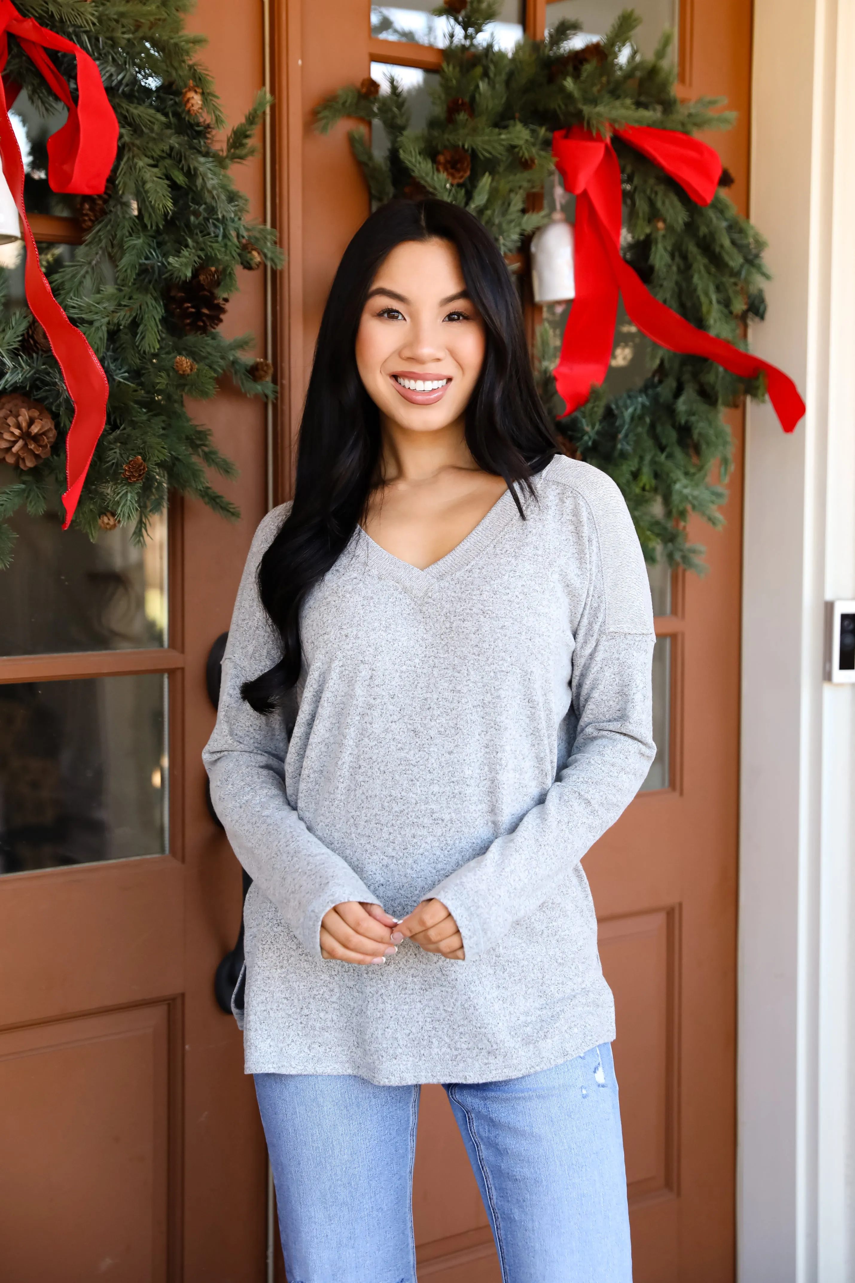 Effortless Pick Heather Grey Knit Top - DOORBUSTER