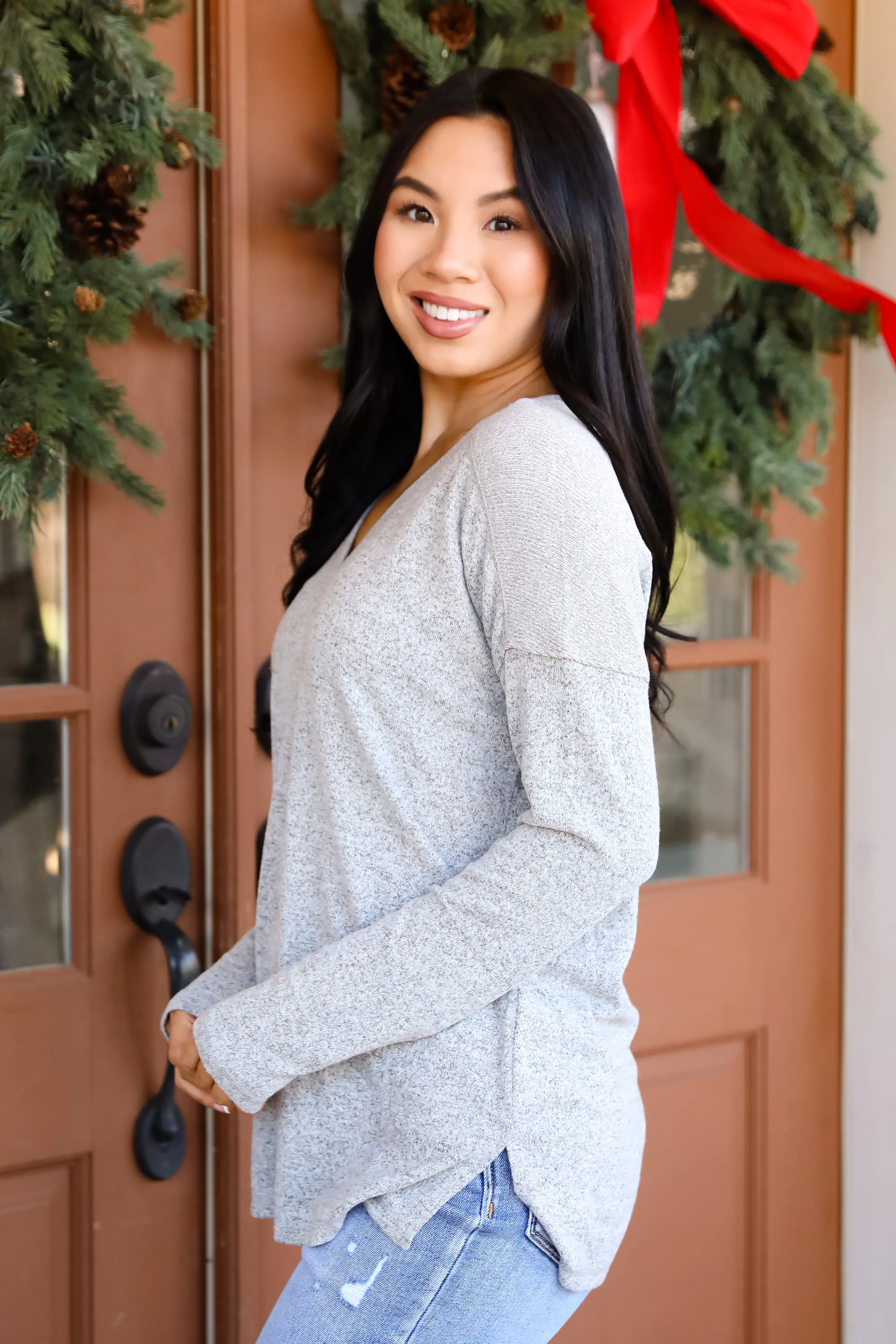 Effortless Pick Heather Grey Knit Top - DOORBUSTER