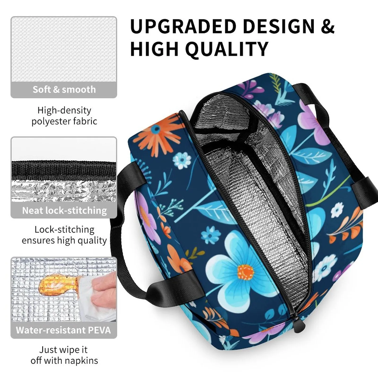 Floral Pattern Large Insulated Lunch Totes for Adults (All-Over Printing)