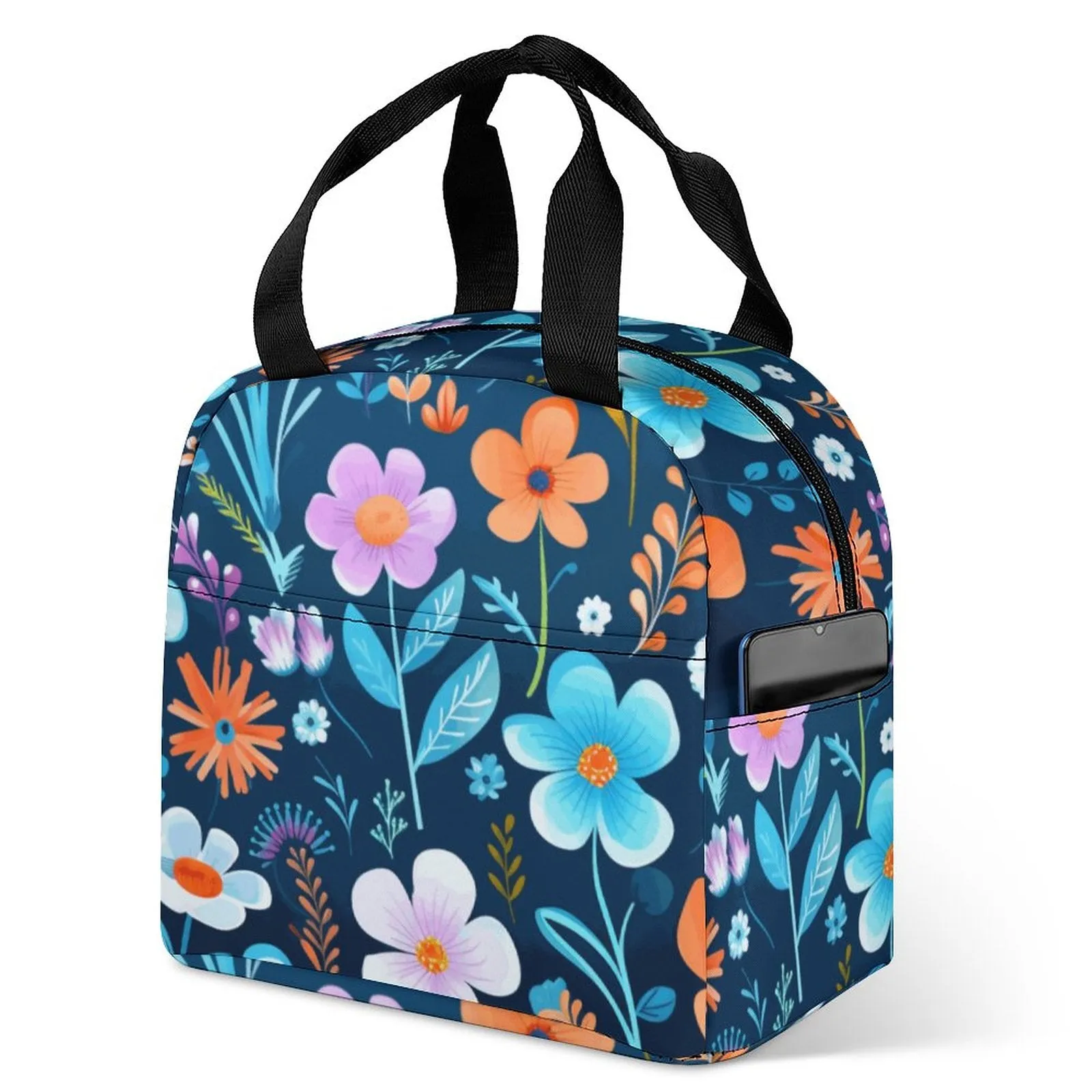 Floral Pattern Large Insulated Lunch Totes for Adults (All-Over Printing)