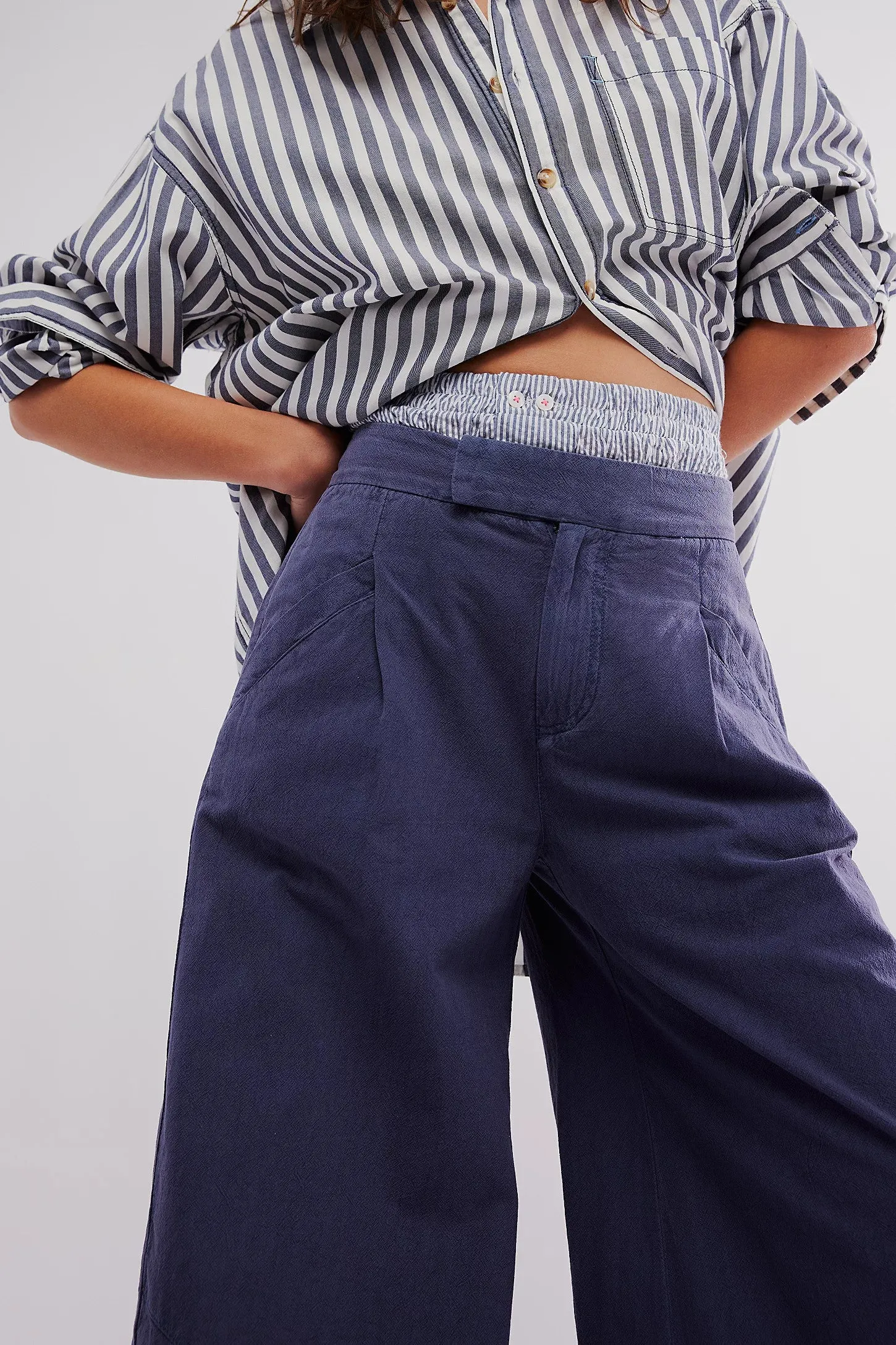 Free People Tegan Washed Barrel Trousers in Midnight Rain