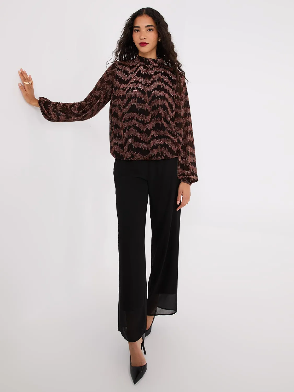 Glitter Jacquard Mock Neck Top