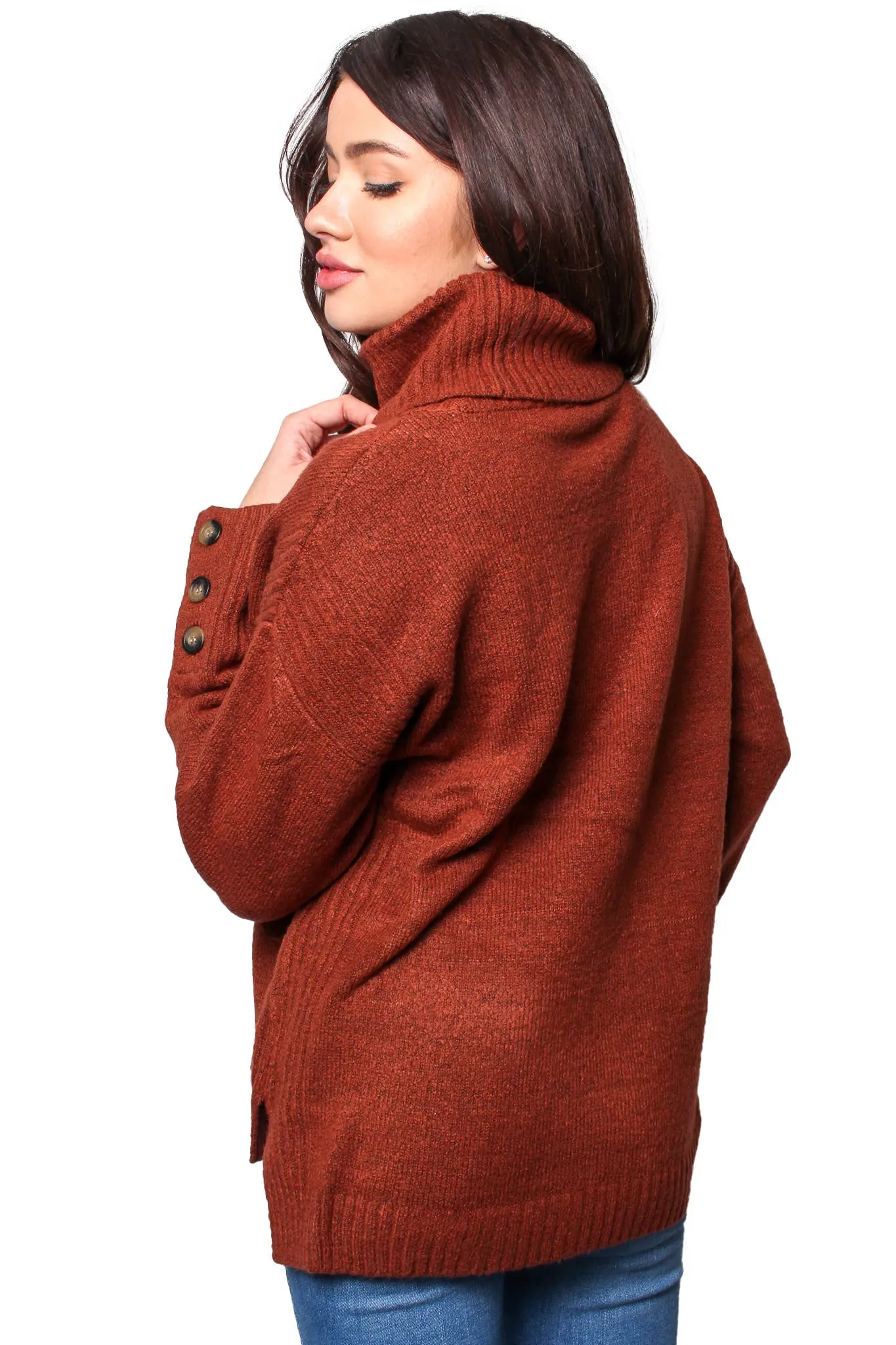 Henna Long Sleeves Cowl Neck Knitted Pullover Sweater