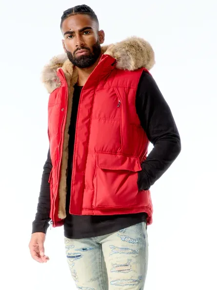 Jordan Craig YUKON FUR LINED PUFFER VEST (RED)