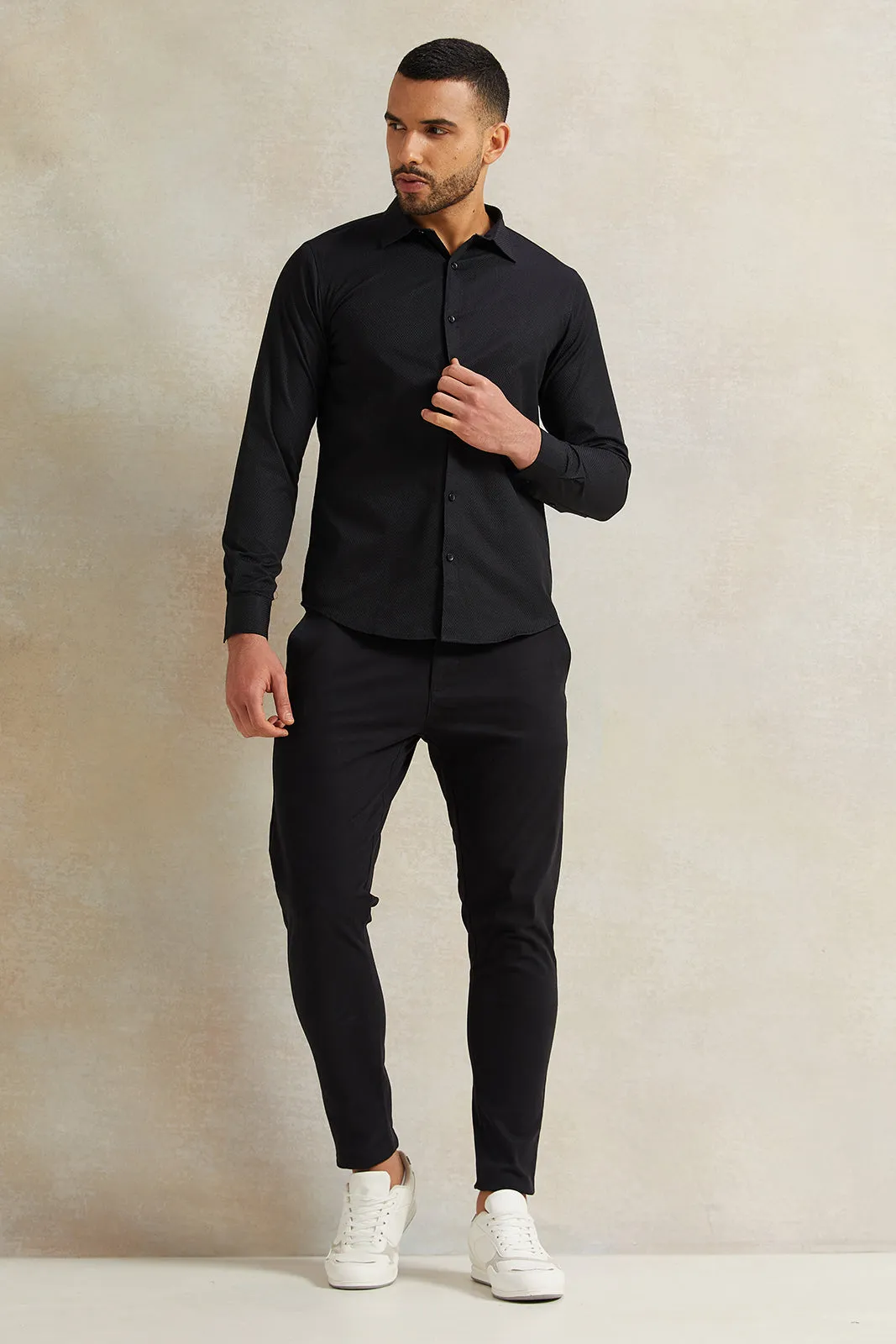 Men Black Stand-Up Pack Shirt