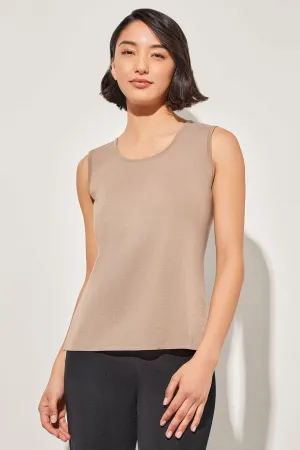 Mid-Length Scoop Neck Knit Tank, Java