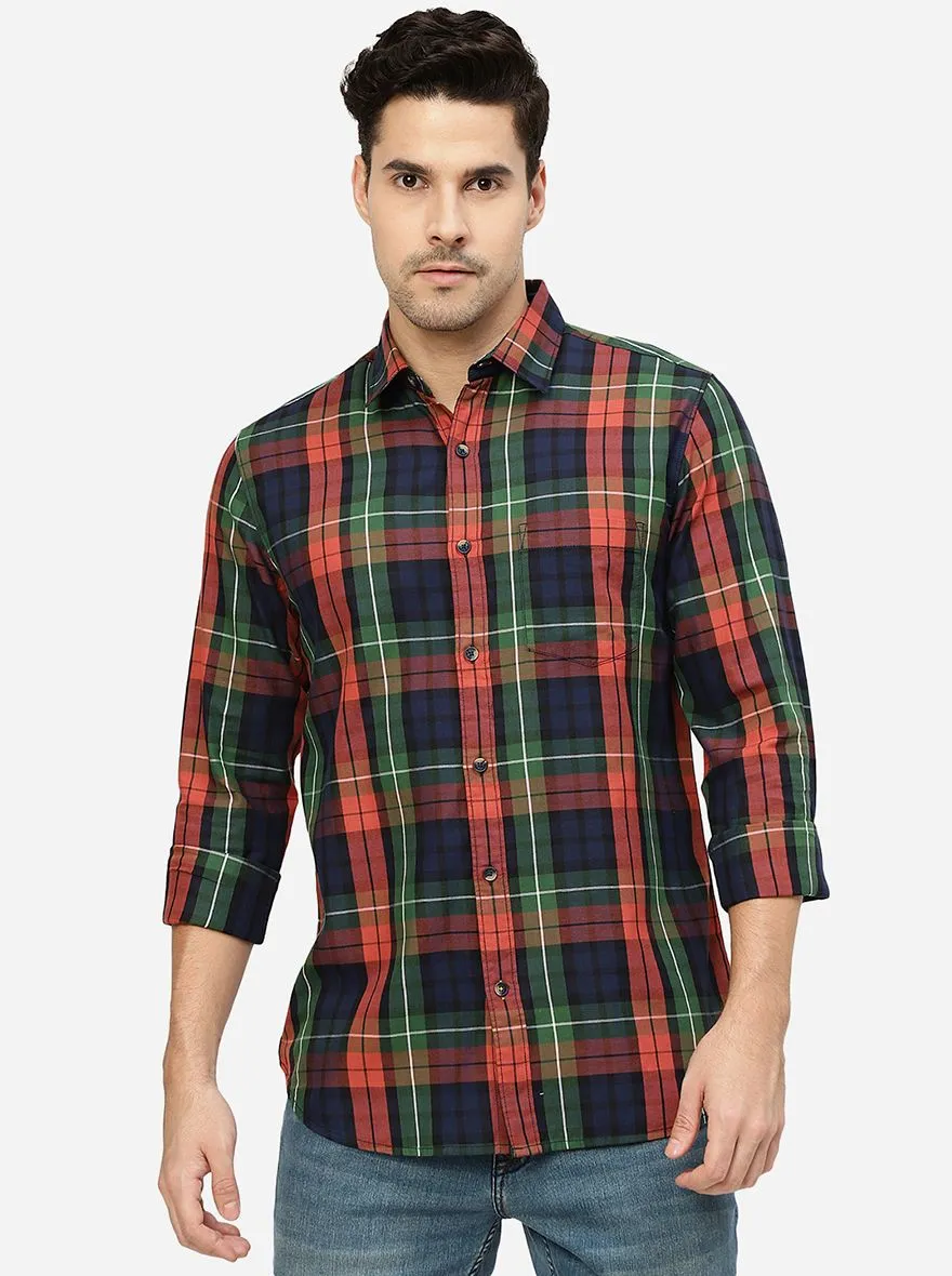 Orange & Blue Checked Slim Fit Casual Shirt | JadeBlue