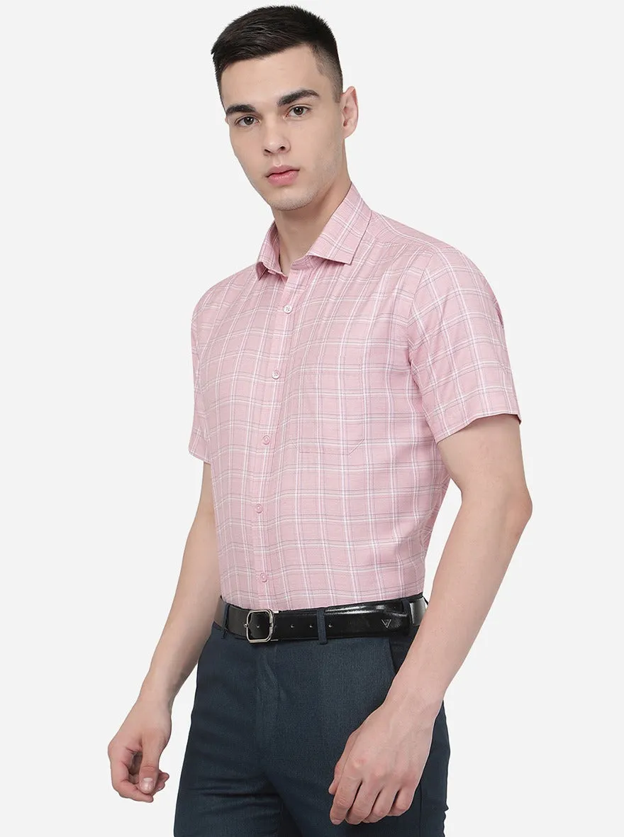 Pink Checked Regular Fit Formal Shirt | Greenfibre