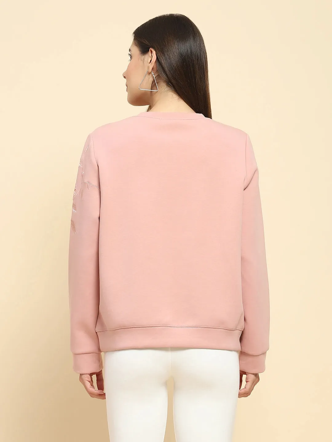 Pink Poly Blend Embroidered Loose Fit Sweatshirt