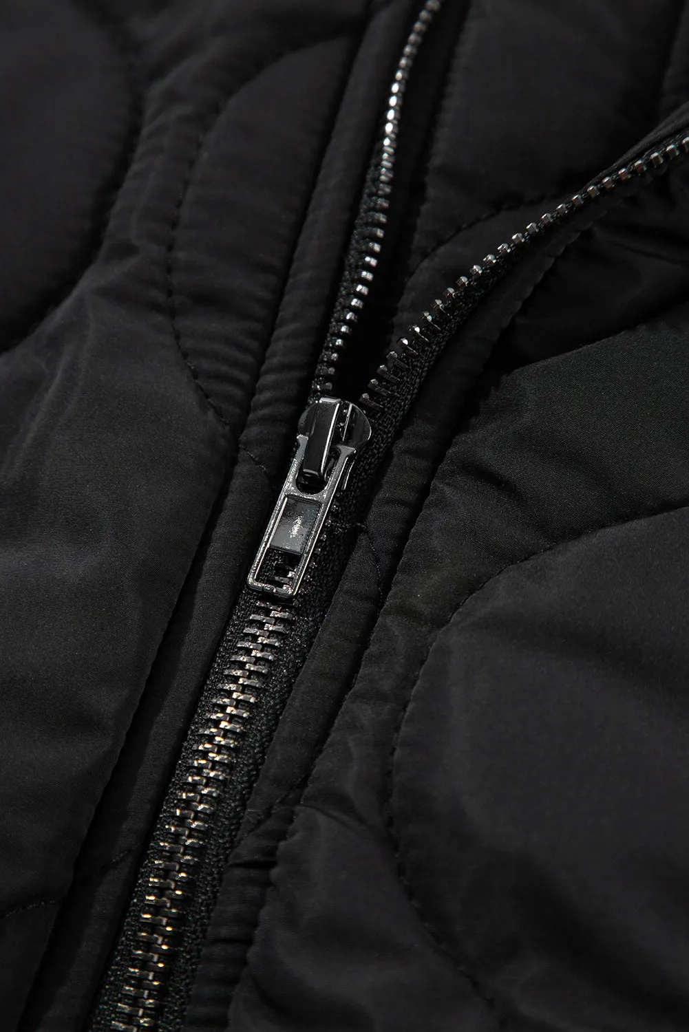 Quilted Drawstring Hooded Zip Up Puffer Vest