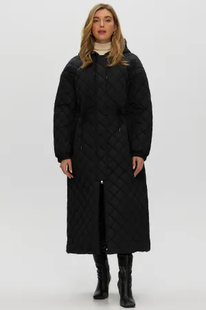 Quilted Fabric Zip Coat with Hood