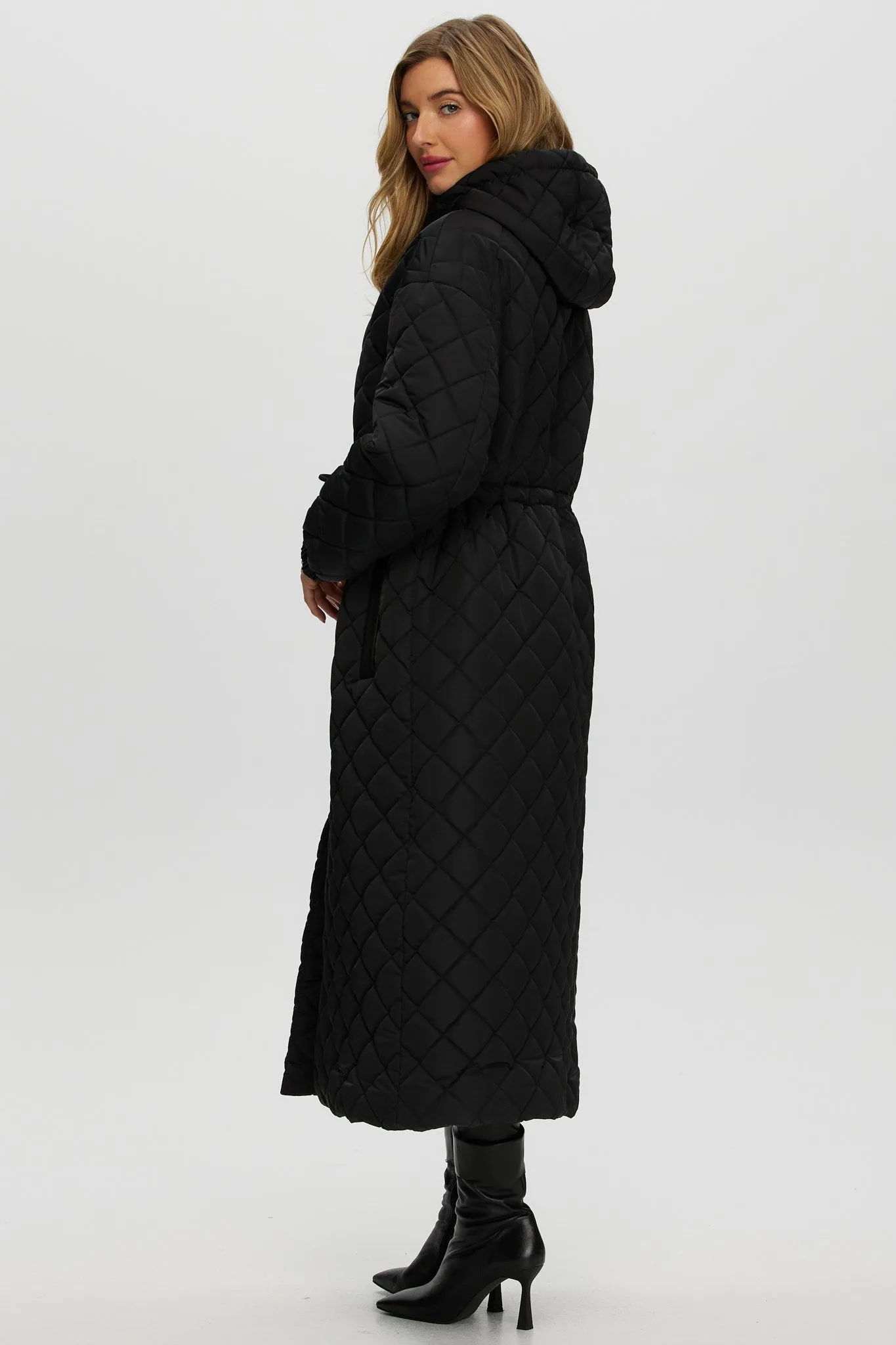 Quilted Fabric Zip Coat with Hood