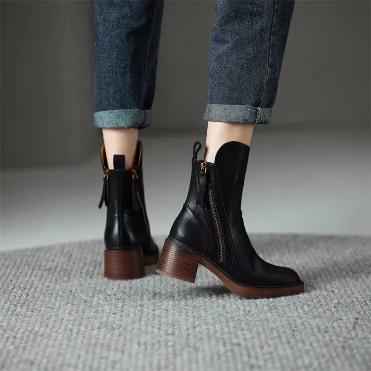 Racia | Ankle Boots with Zipper – Stylish and Comfortable Block Heel