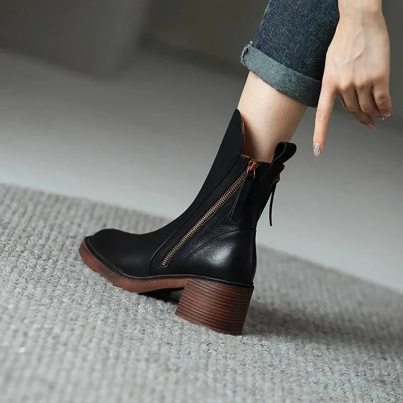 Racia | Ankle Boots with Zipper – Stylish and Comfortable Block Heel