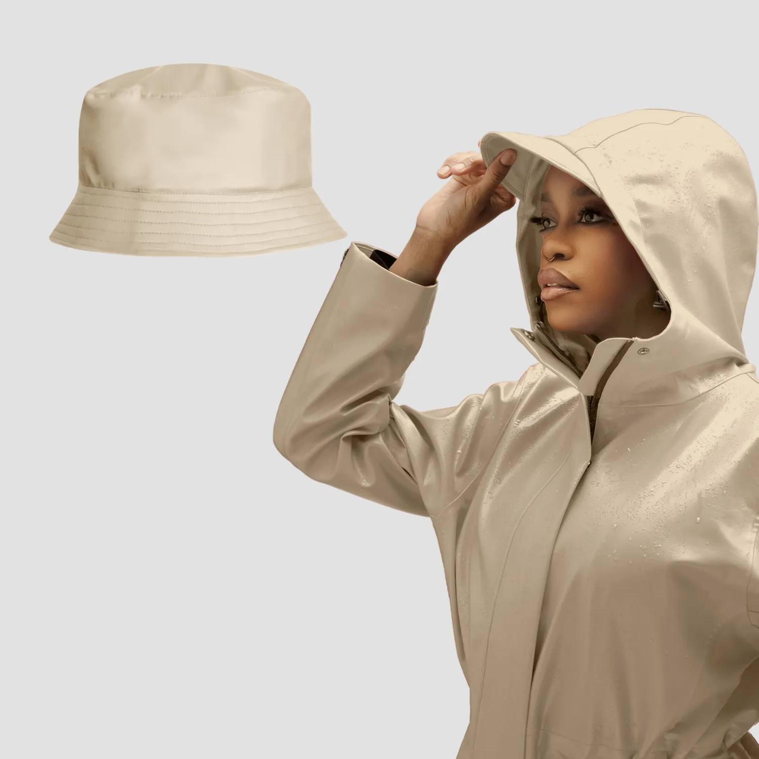 Rain Jacket   All-Weather Essentials Matching Hat: Baseball Cap, Sou'wester, & Matte Bucket Hat