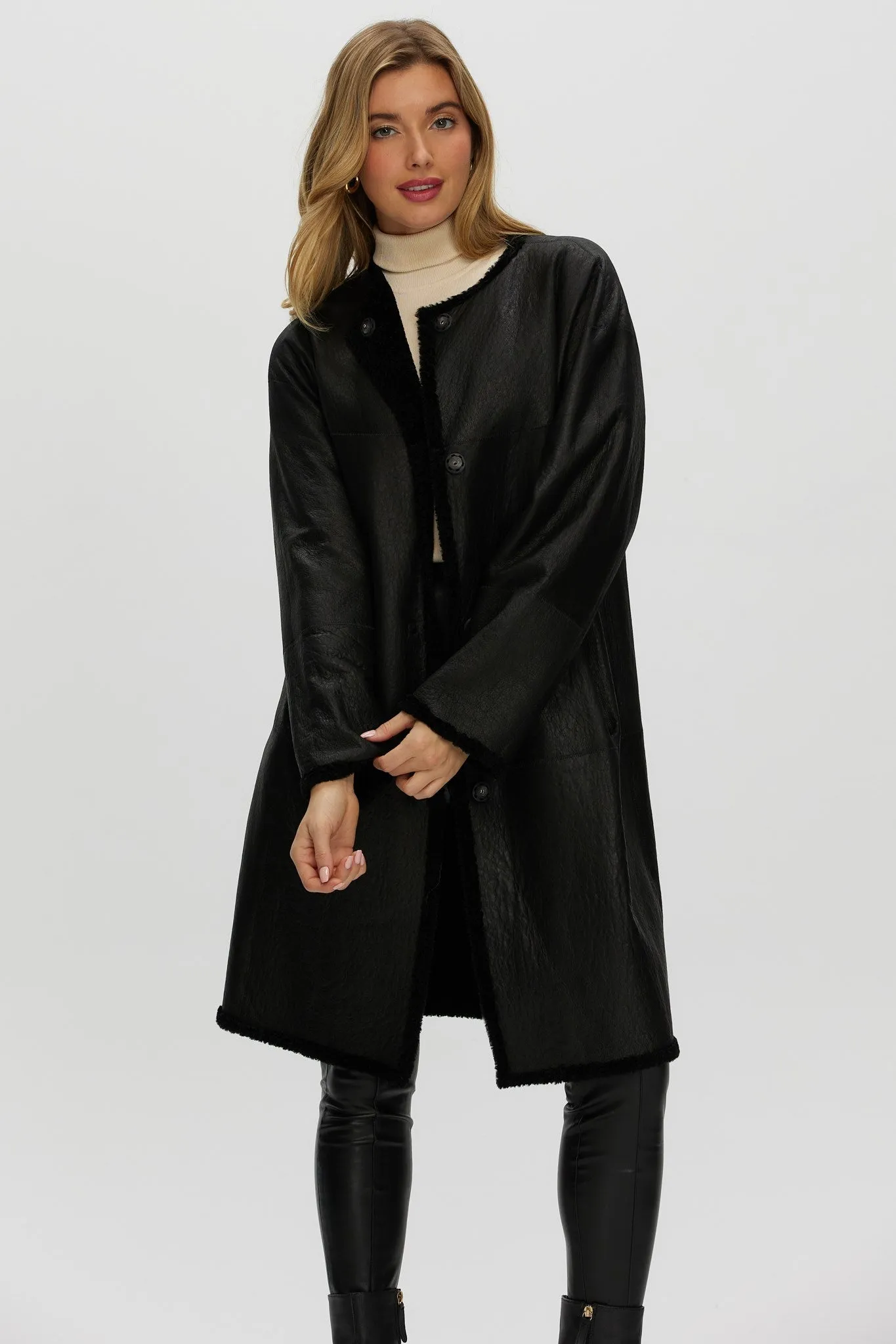 Reversible Shearling Lamb Short Coat