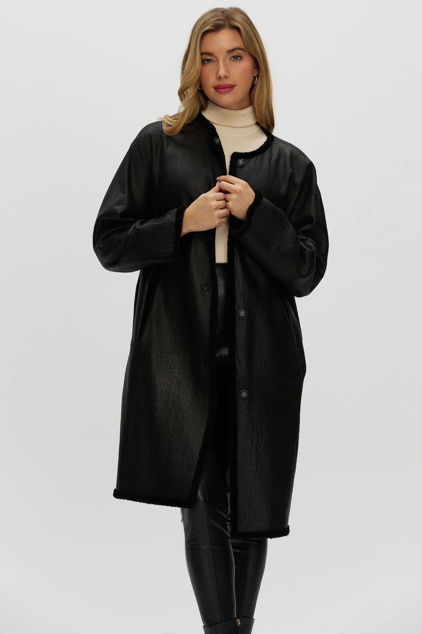 Reversible Shearling Lamb Short Coat