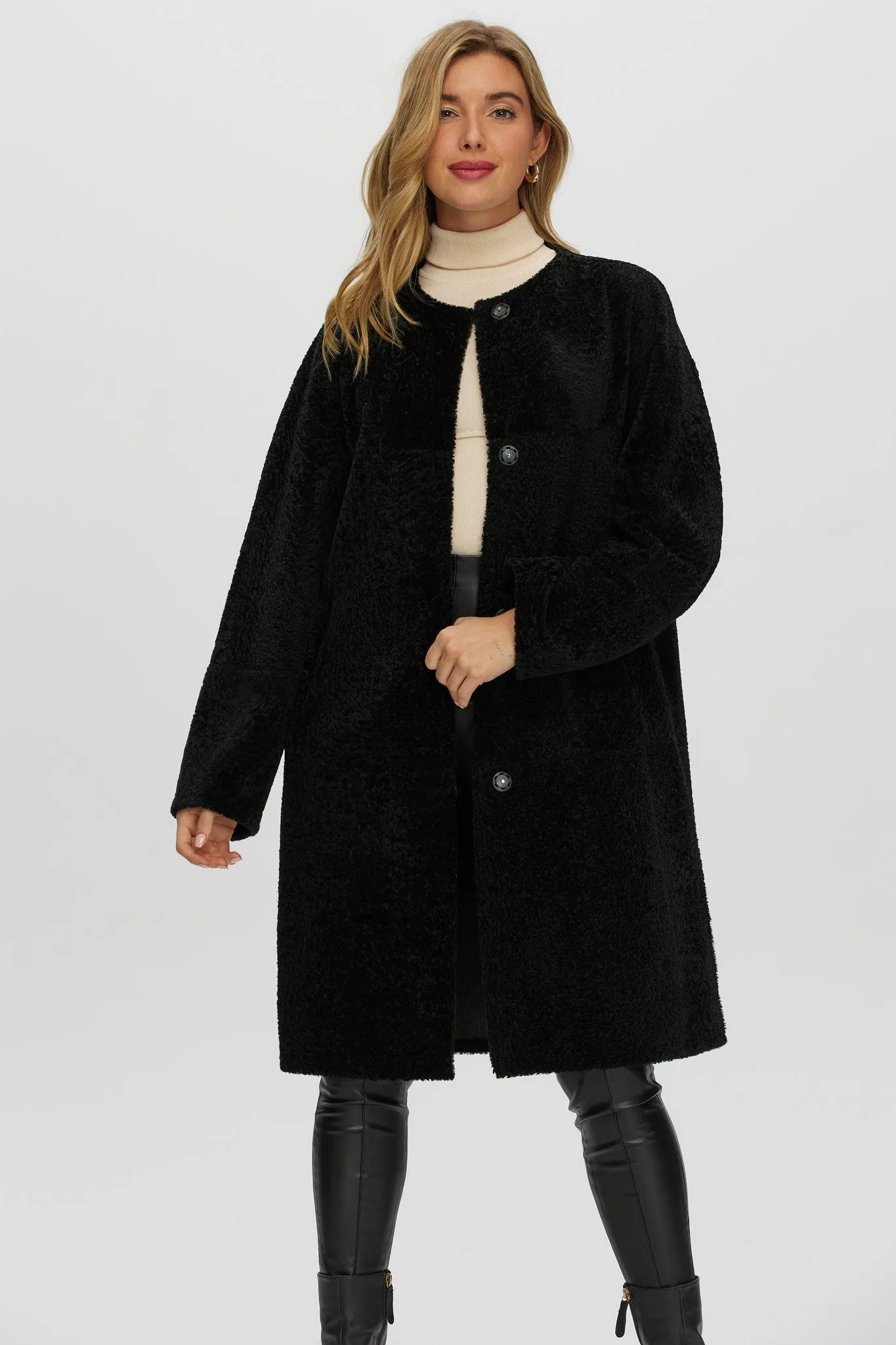 Reversible Shearling Lamb Short Coat