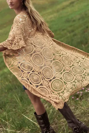 Rina Crocheted Kimono in Camel