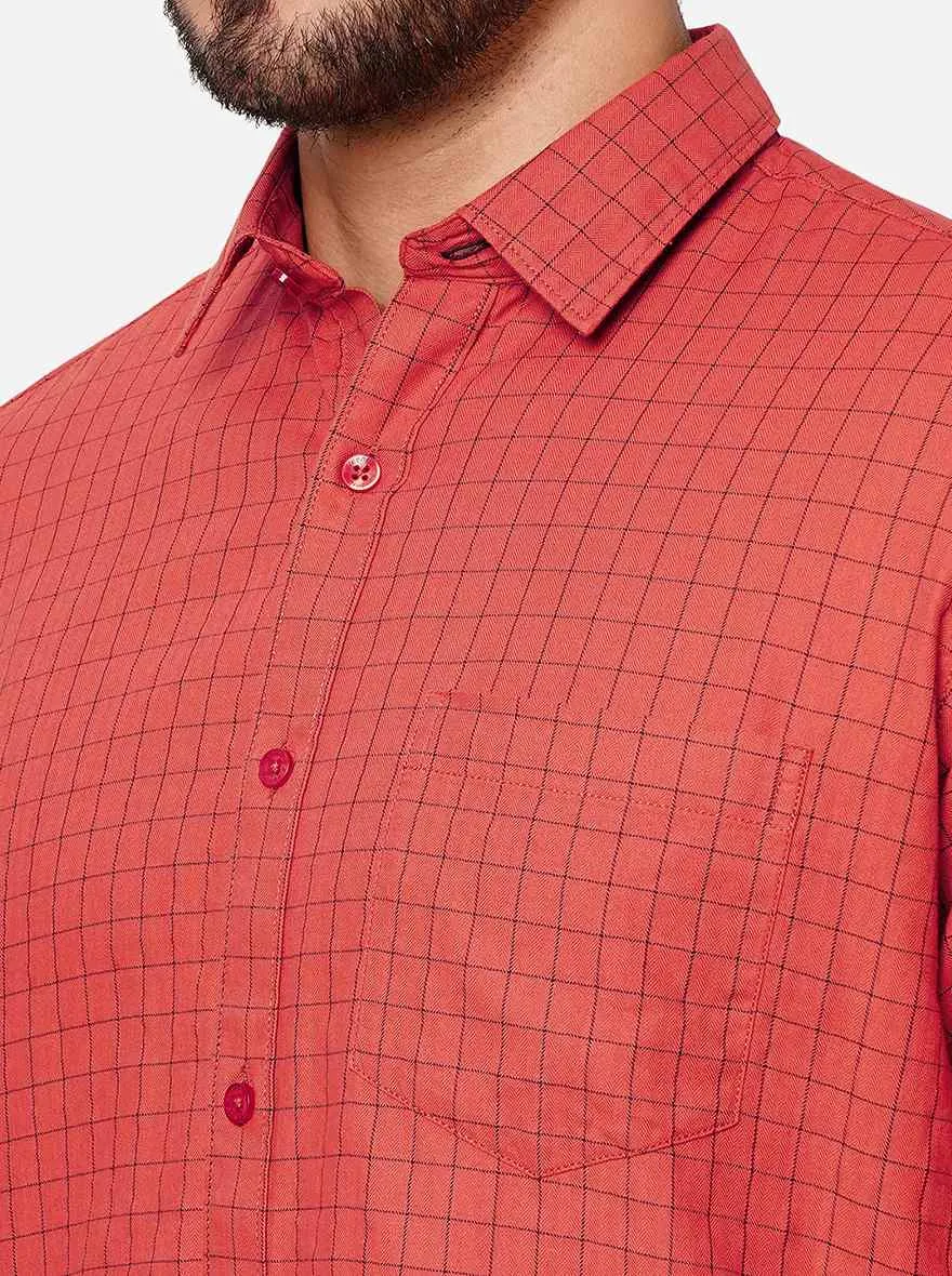 Rust Checked Smart Fit Semi Casual Shirt | Greenfibre