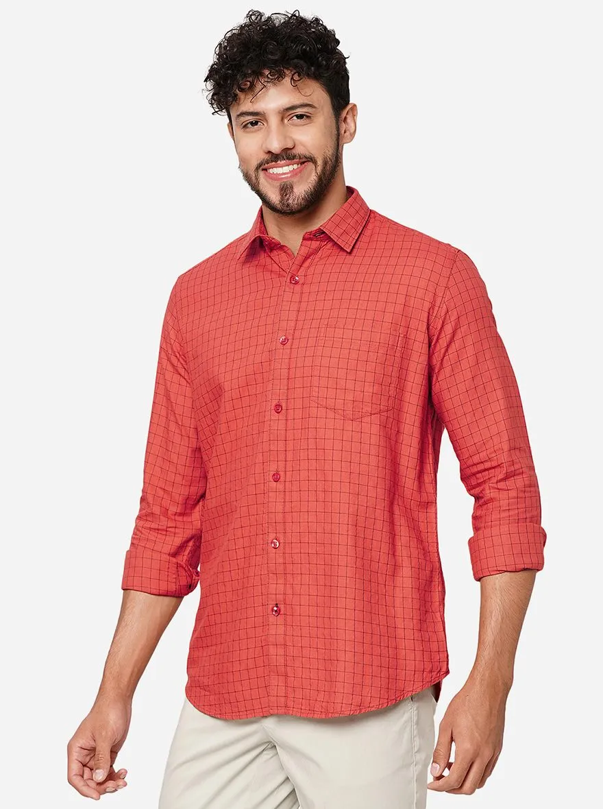 Rust Checked Smart Fit Semi Casual Shirt | Greenfibre