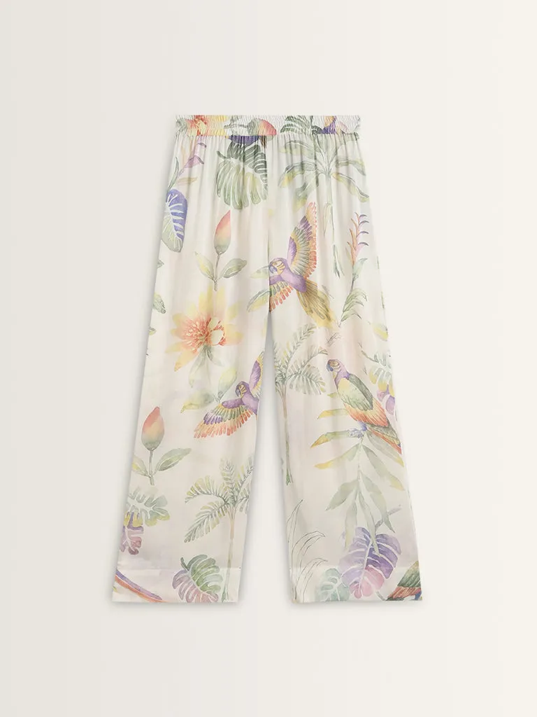 Utsa Multicolour Foliage Printed High-Rise Palazzos