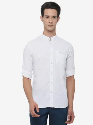 White Striped Slim Fit Semi Casual Shirt | JadeBlue