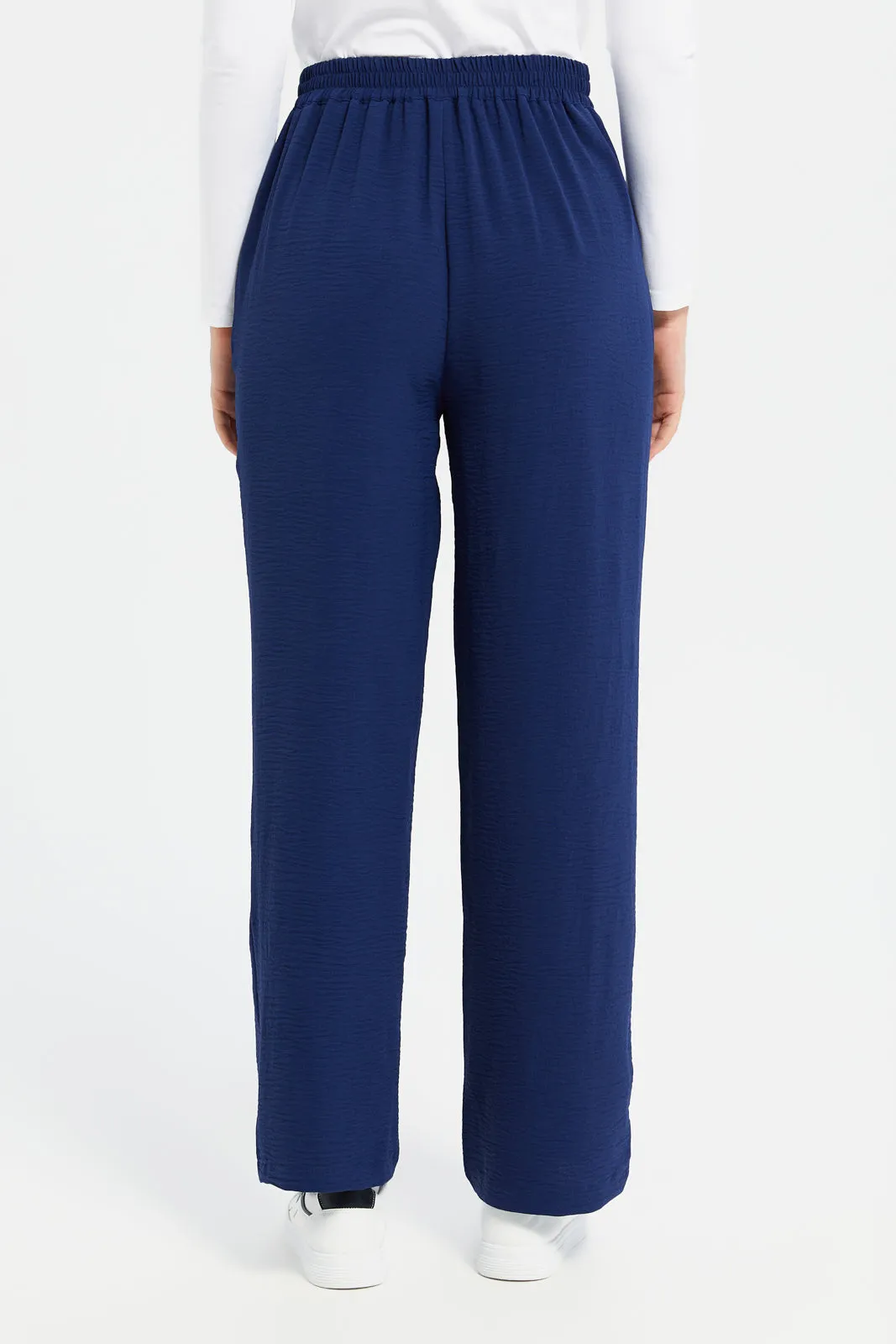 Women Navy Back Elasticated Wide Leg Trouser