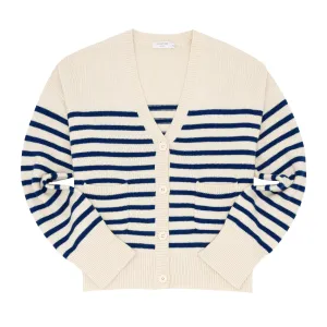 women's breton stripe v-neck knit cardigan