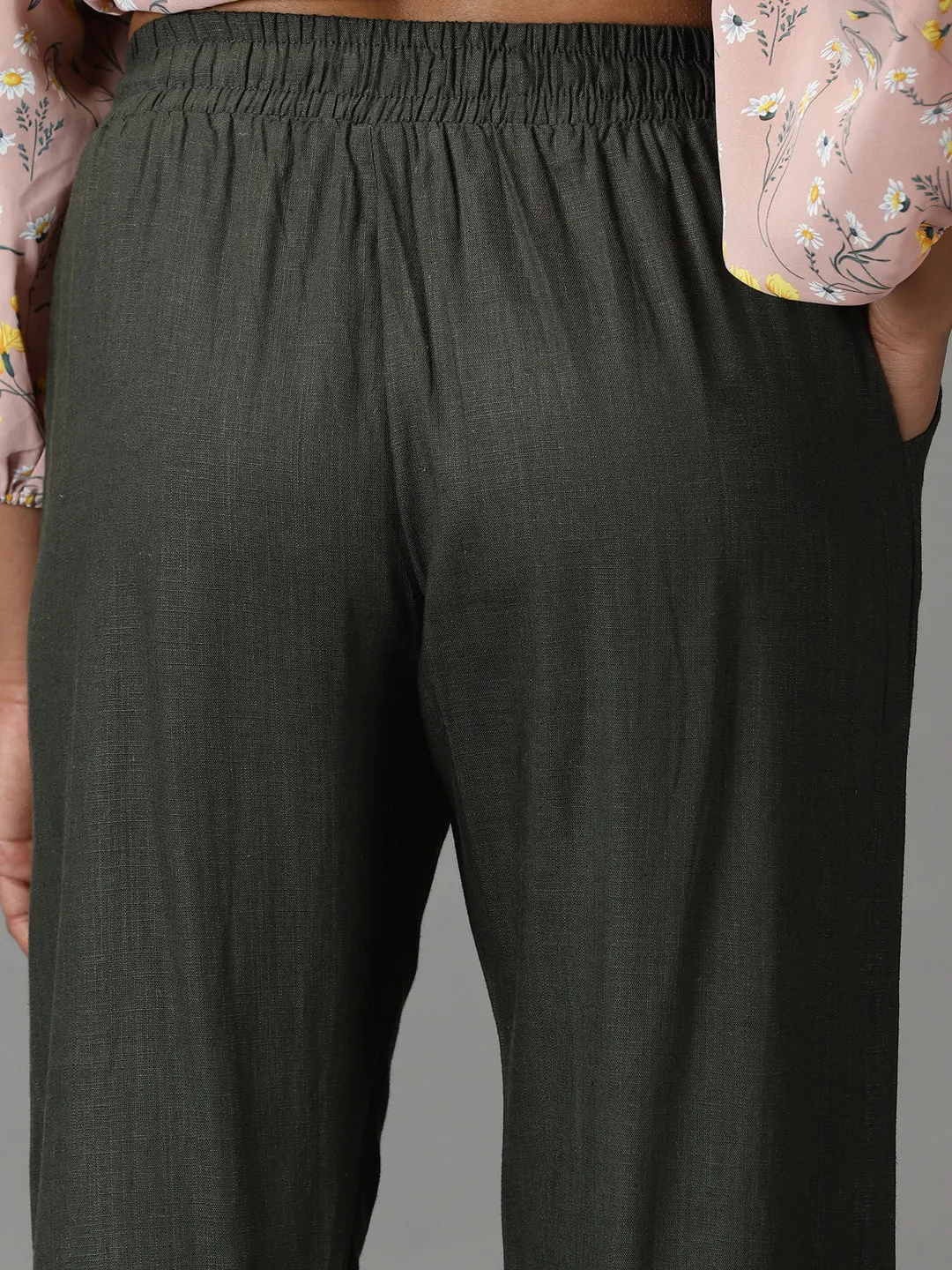 Women's Olive Solid Cigarette Trouser